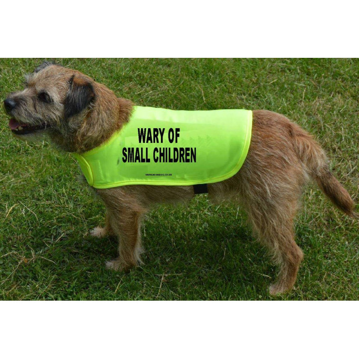 WARY OF SMALL CHILDREN - Fluorescent Neon Yellow Dog Coat Jacket