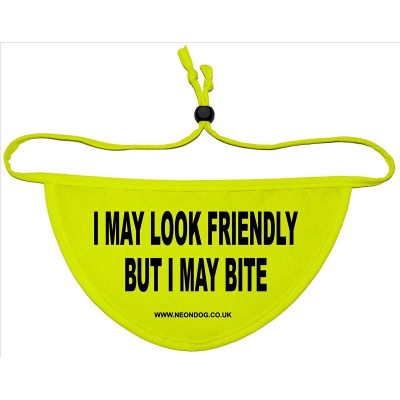 I May Look Friendly But I May Bite - Fluorescent Neon Yellow Dog Bandana