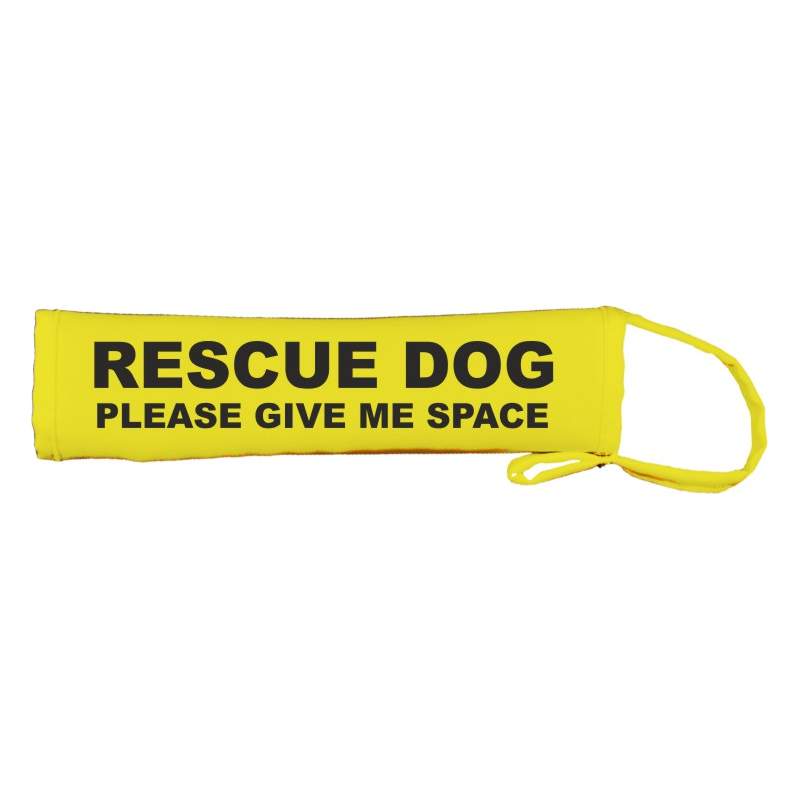 RESCUE DOG PLEASE GIVE ME SPACE - Fluorescent Neon Yellow Dog Lead Slip