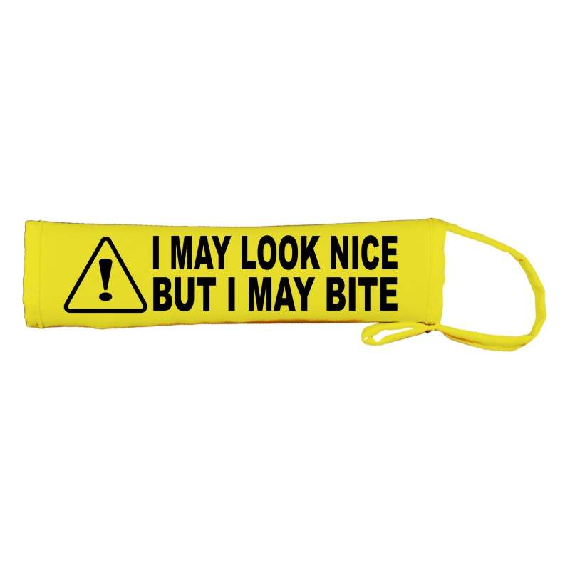 caution! I May Look Nice But I May Bite - Fluorescent Neon Yellow Dog Lead Slip