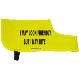 I May Look Friendly But I May Bite - Fluorescent Neon Yellow Dog Coat Jacket
