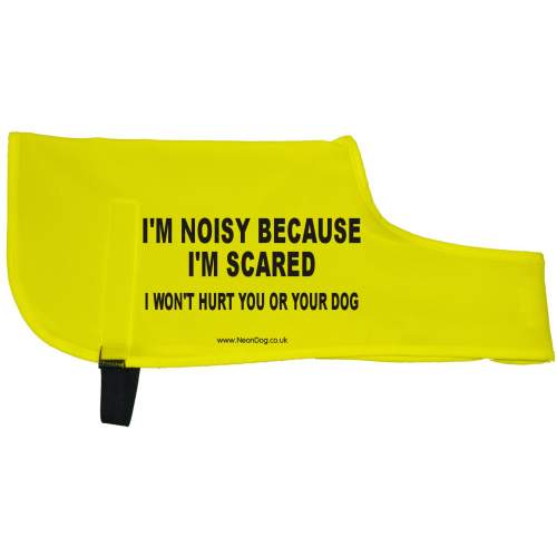 I'm noisy because I'm scared I won't hurt you or your dog - Fluorescent Neon Yellow Dog Coat Jacket