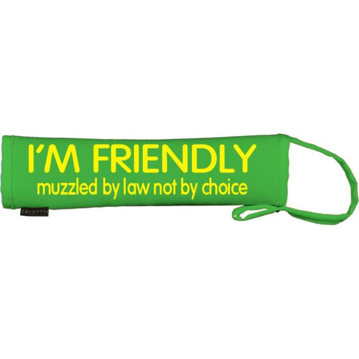 I'M FRIENDLY muzzled by law not by choice - Fluorescent Neon Yellow Dog Lead Slip