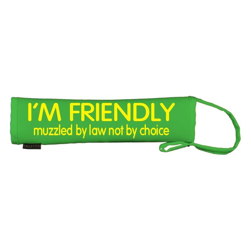 I'M FRIENDLY muzzled by law not by choice - Fluorescent Neon Yellow Dog Lead Slip