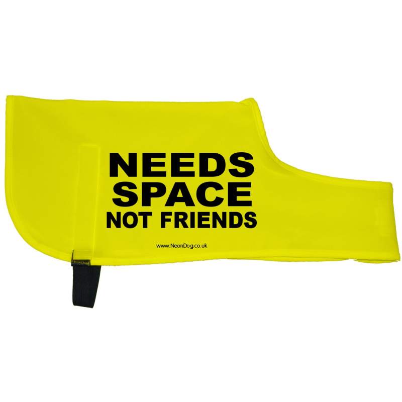 NEEDS SPACE NOT FRIENDS - Fluorescent Neon Yellow Dog Coat Jacket