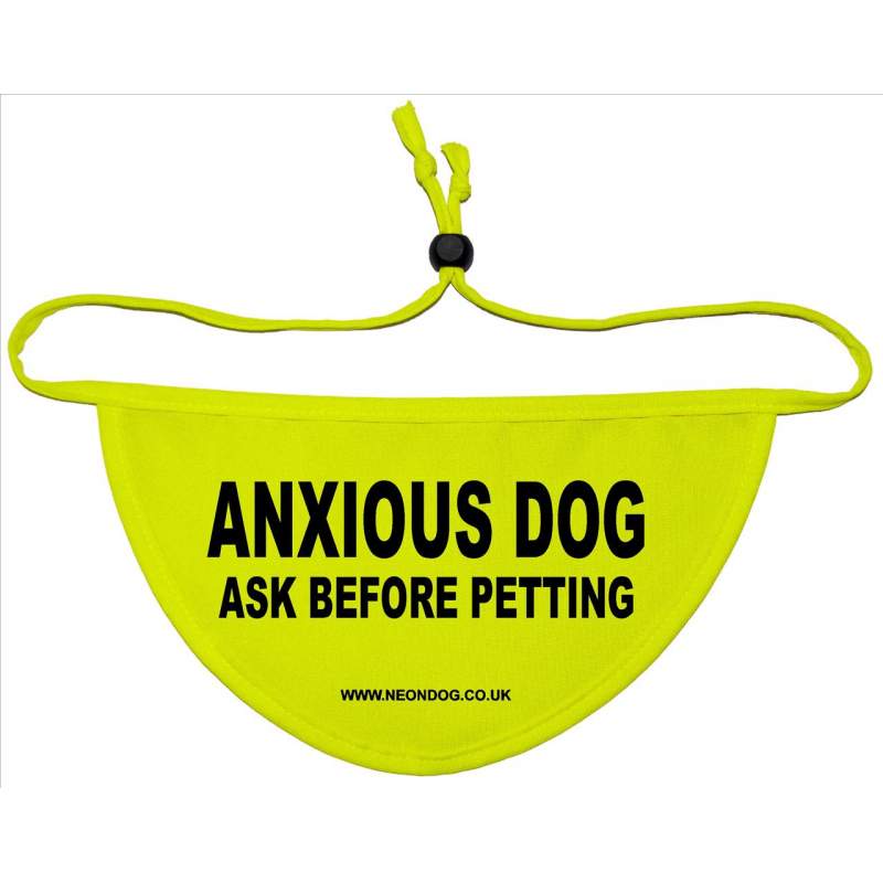 ANXIOUS DOG ask before petting - - Fluorescent Neon Yellow Dog Bandana
